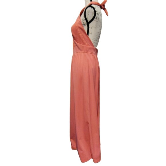 Vintage 70s Mikey Jrs Maxi Dress Small Pink Basque Waist Backless Formal Evening - Picture 5 of 9